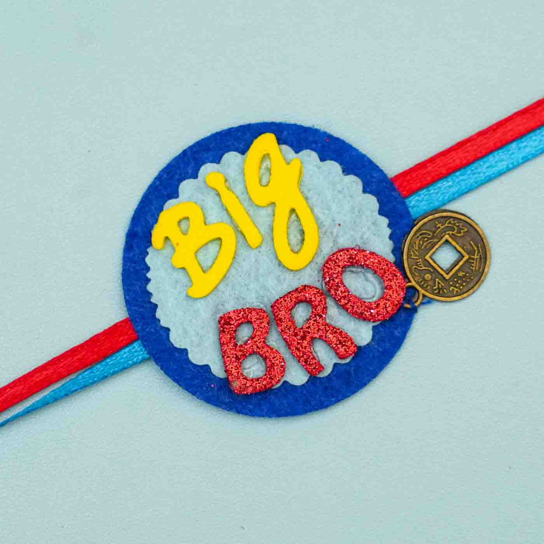 Handmade Big Bro Theme Felt Kids Rakhi With Roli Chawal For Brother