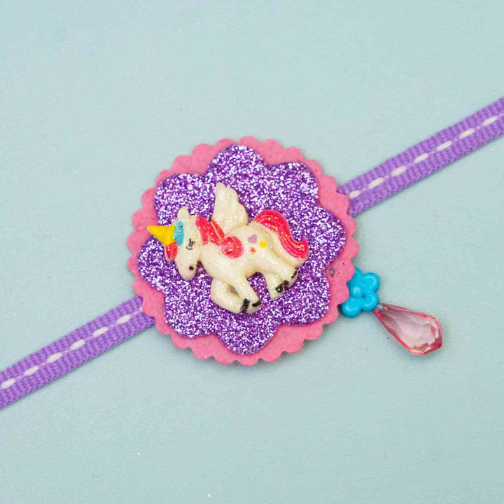 Personalized Handmade Unicorn Theme Felt Kids Rakhi & Photo Frame Combo For Sisters | Set of 2