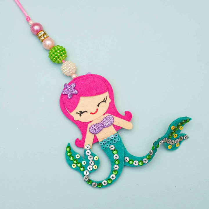 Handmade Mermaid Theme Felt Kids Lumba Rakhi With Roli Chawal For Sisters