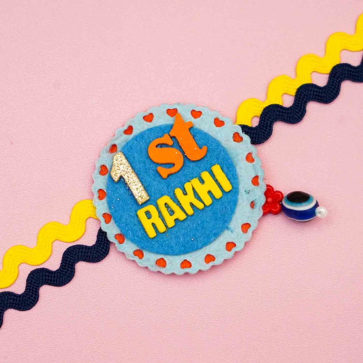 Handmade 1st Rakhi Felt Kids Blue Rakhi With Roli Chawal