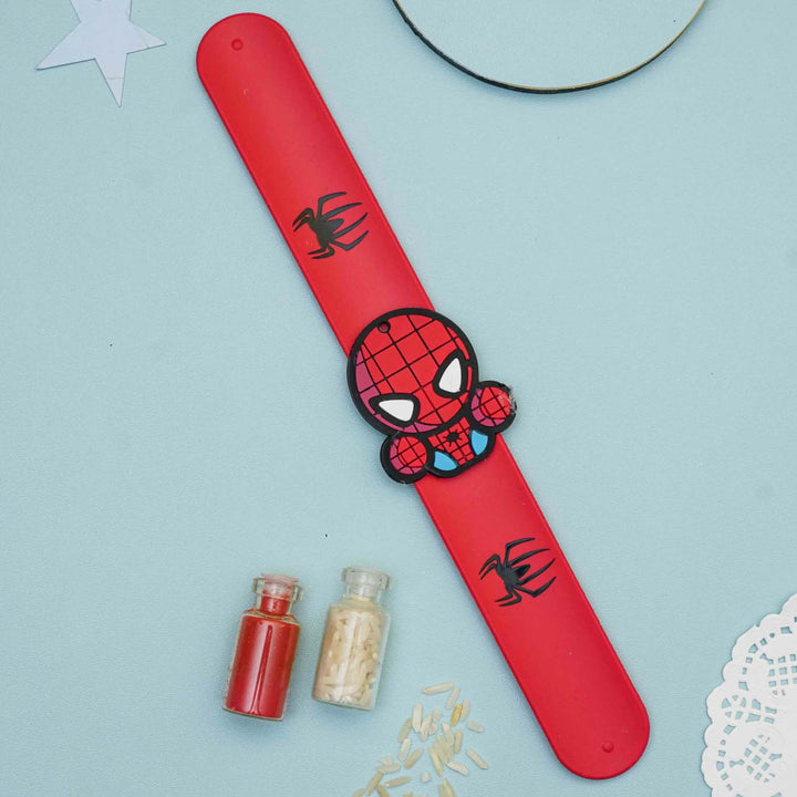 Handmade Spiderman Slap Band Kids Rakhi With Roli Chawal