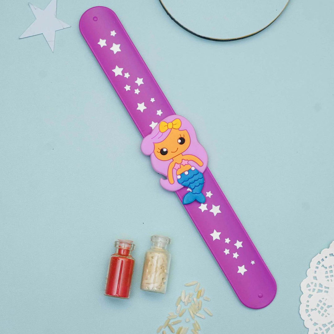 Handmade Mermaid Slap Band Kids Rakhi With Roli Chawal