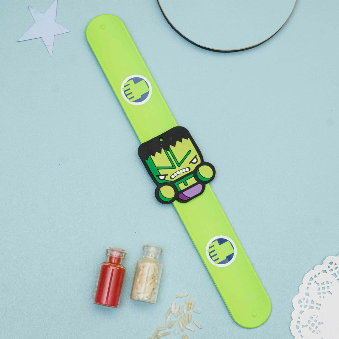 Handmade Hulk Slap Band Kids Rakhi With Roli Chawal