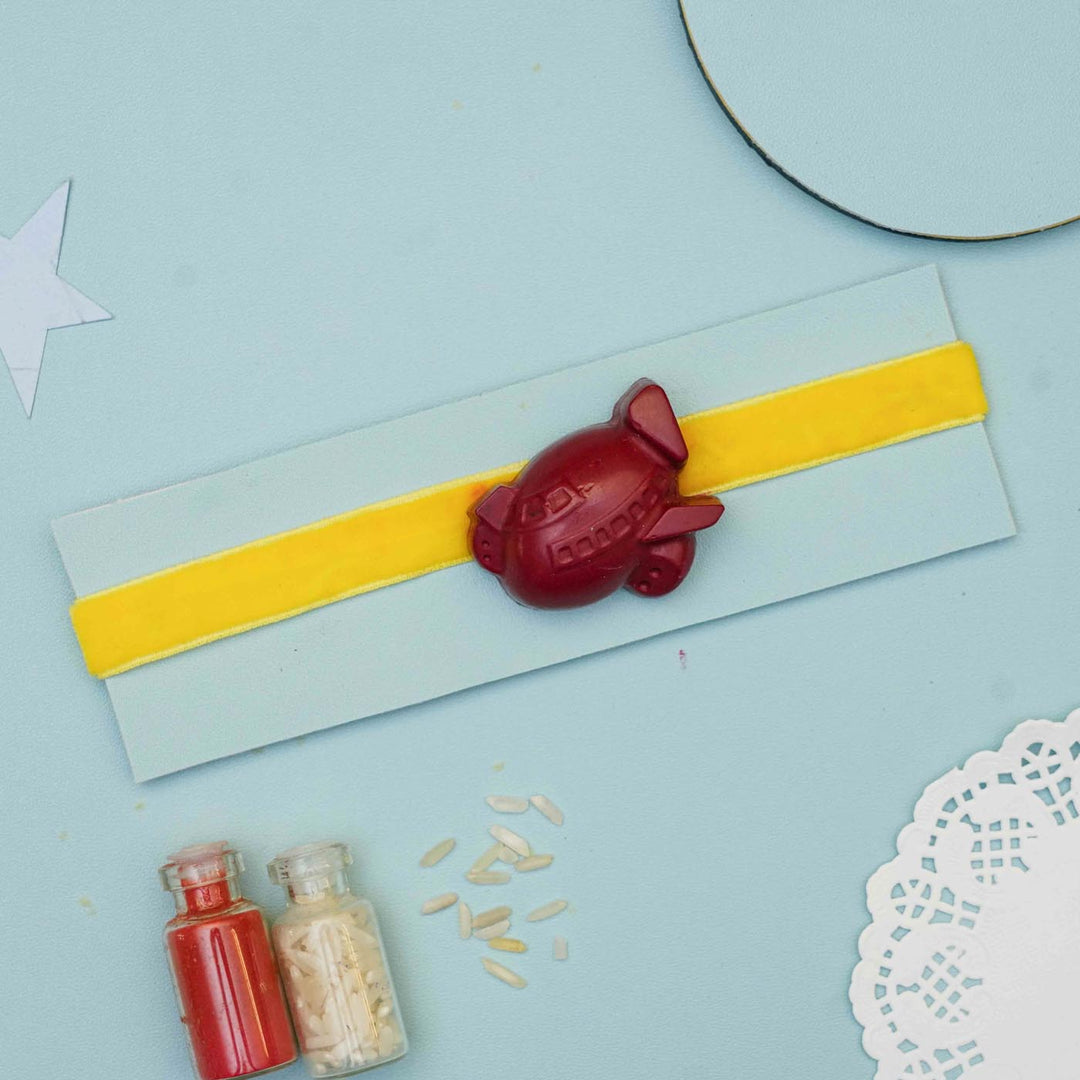 Handmade Airplane Crayon Kids Rakhi With Roli Chawal