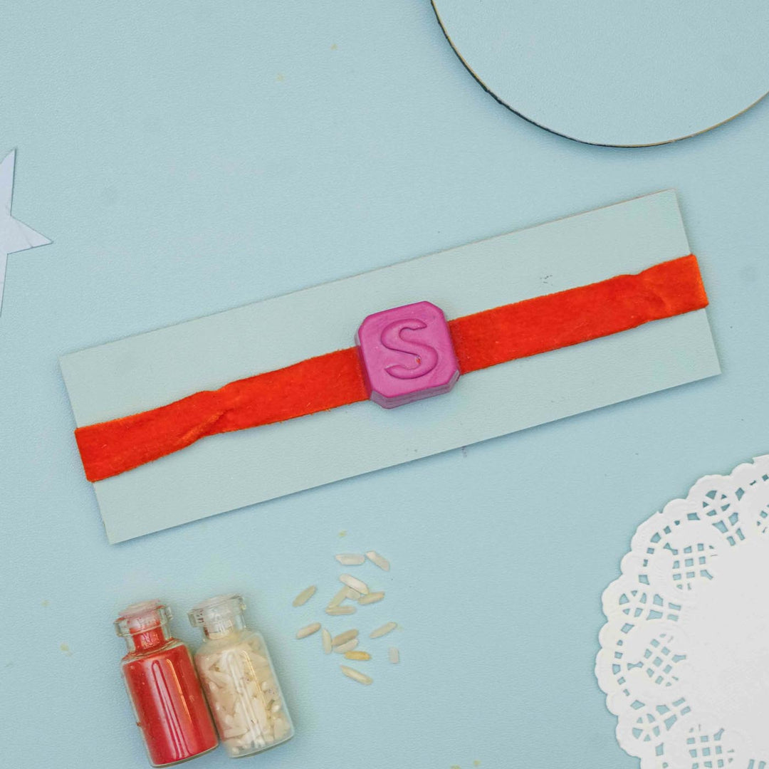 Personalized Handmade Name Initials Crayon Kids Rakhi With Roli Chawal