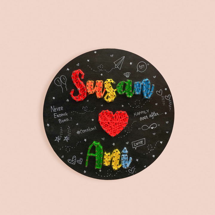 Round Couple Multi-colored String Name Board