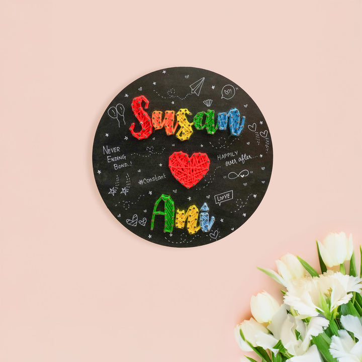 Round Couple Multi-colored String Name Board