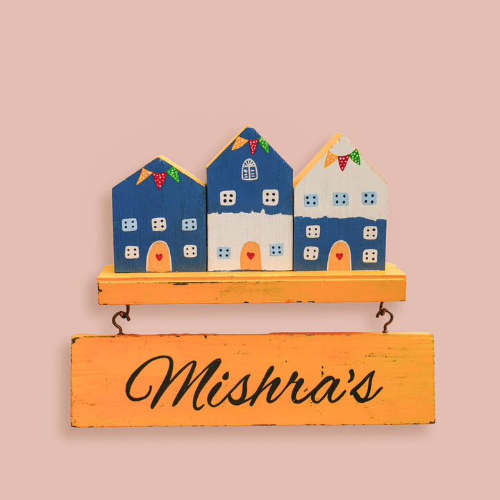 Personalized Santorini Miniature House Wooden Name Plate