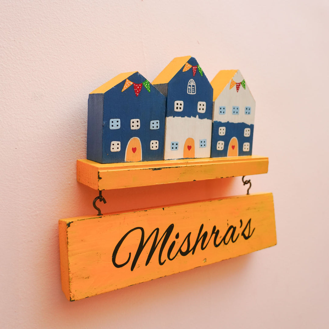 Personalized Santorini Miniature House Wooden Name Plate