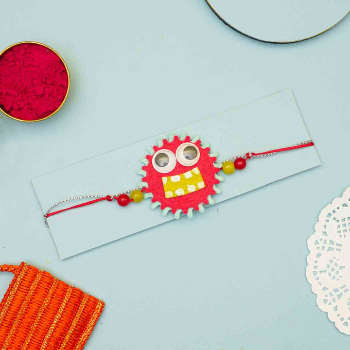 Handmade Monster Theme Felt Kids Rakhi With Roli Chawal