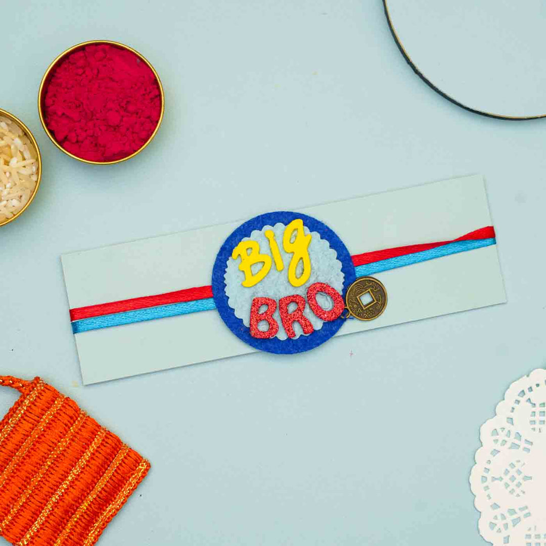 Handmade Big Bro Theme Felt Kids Rakhi With Roli Chawal For Brother