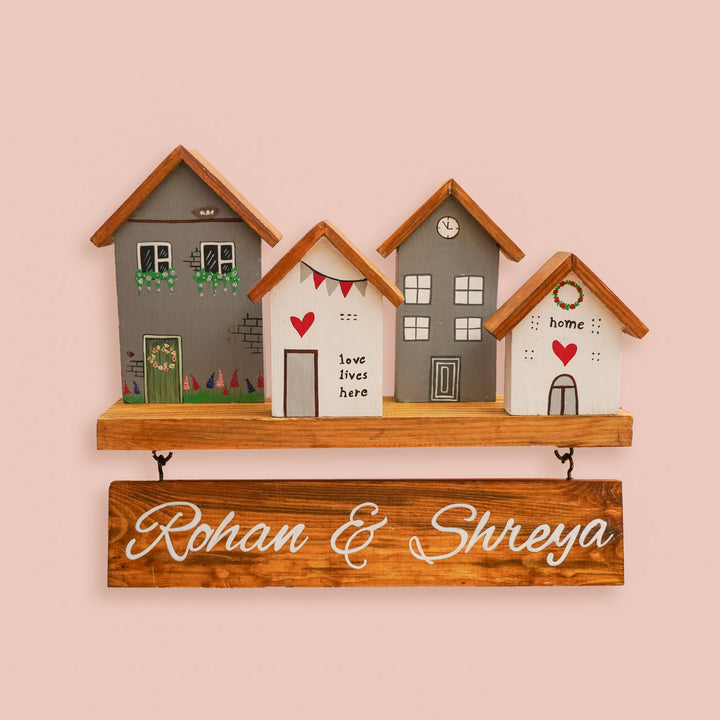 Personalized Grey & White Miniature House Wooden Name Plate