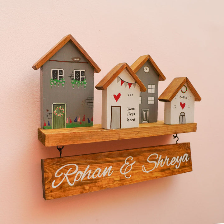 Personalized Grey & White Miniature House Wooden Name Plate