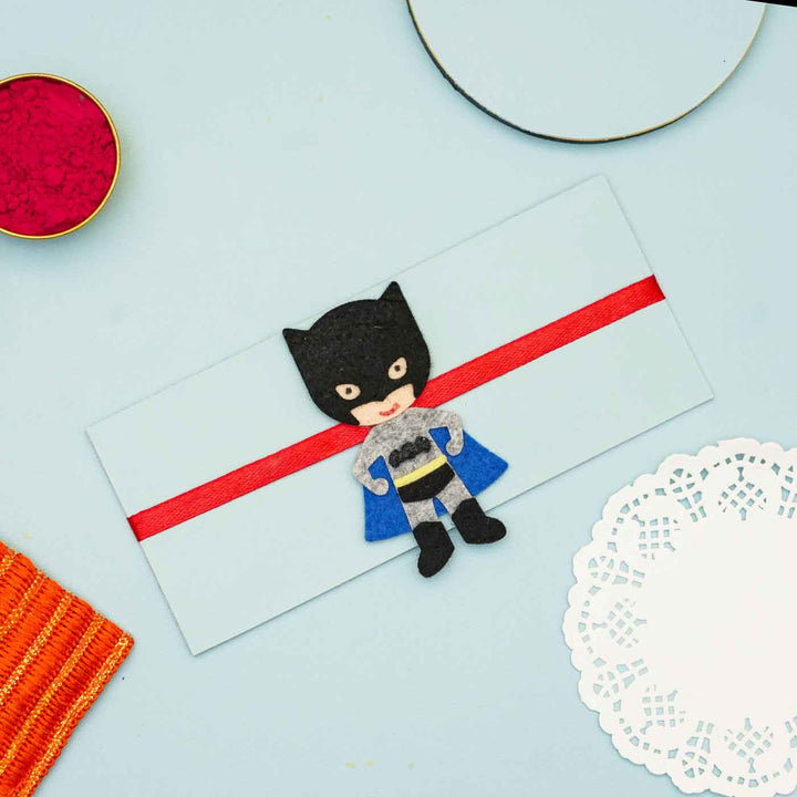 Personalized Handmade Batman Theme Felt Kids Rakhi & Photo Frame Combo For Brother | Set of 2