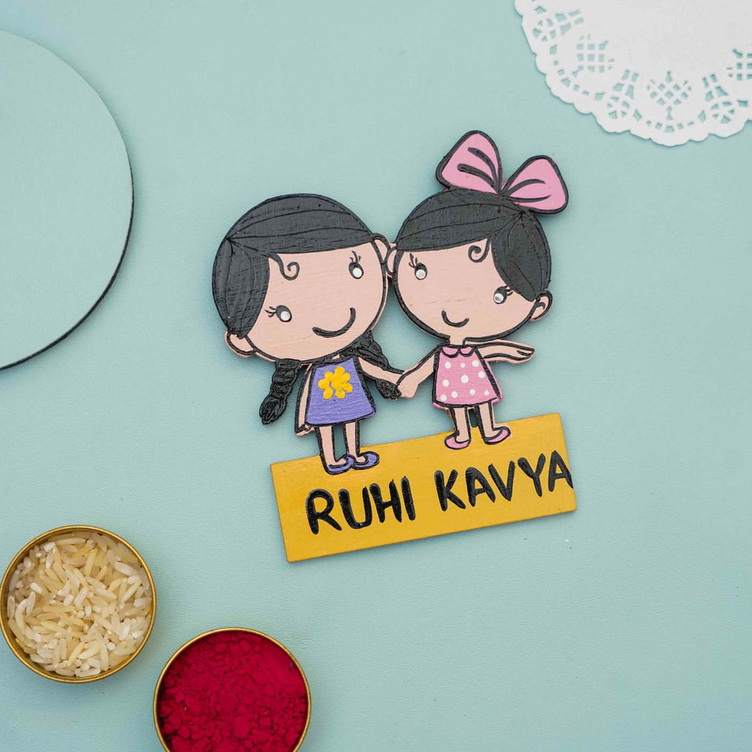 Personalized Hand-painted MDF Kiddo Siblings Magnets Rakhi Gift