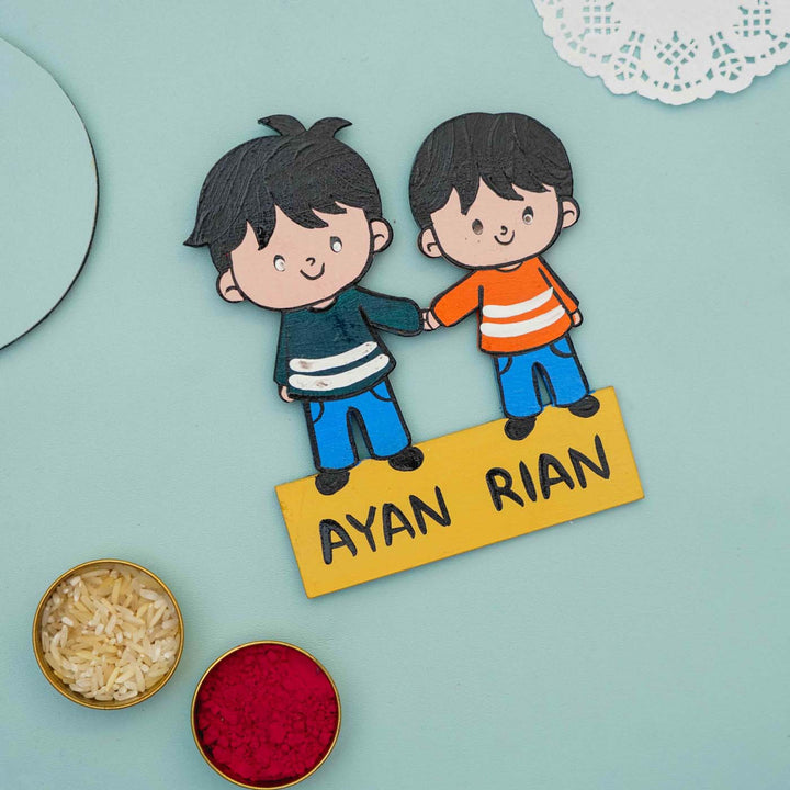 Personalized Hand-painted MDF Kiddo Siblings Magnets Rakhi Gift