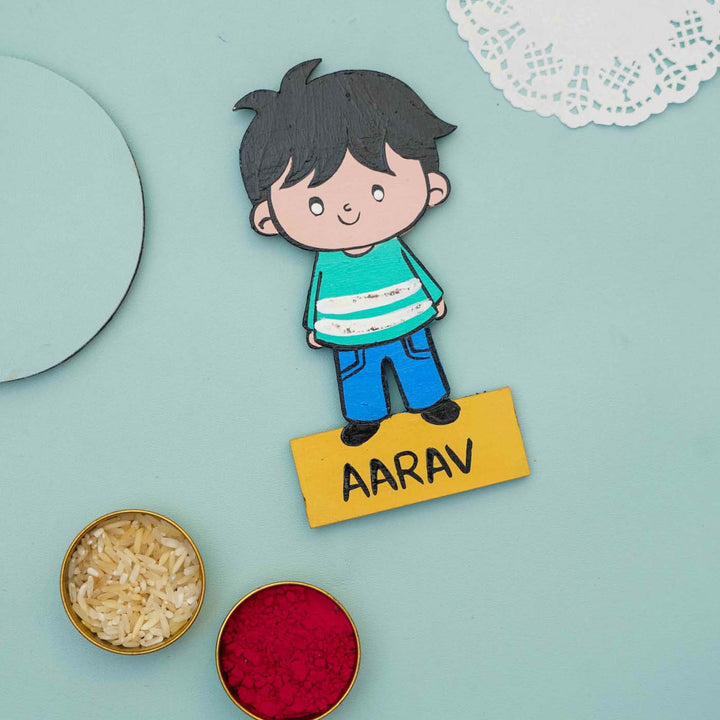 Personalized Hand-painted MDF Kiddo Magnets Rakhi Gift