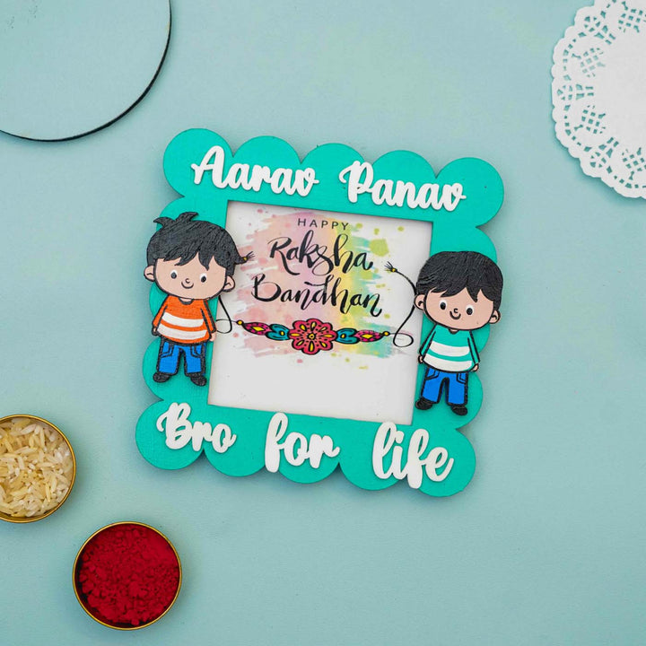 Personalized Hand-painted Pink MDF Polaroid Square Fridge Magnet Rakhi Gift For Siblings