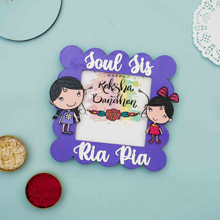 Personalized Hand-painted Pink MDF Polaroid Square Fridge Magnet Rakhi Gift For Siblings