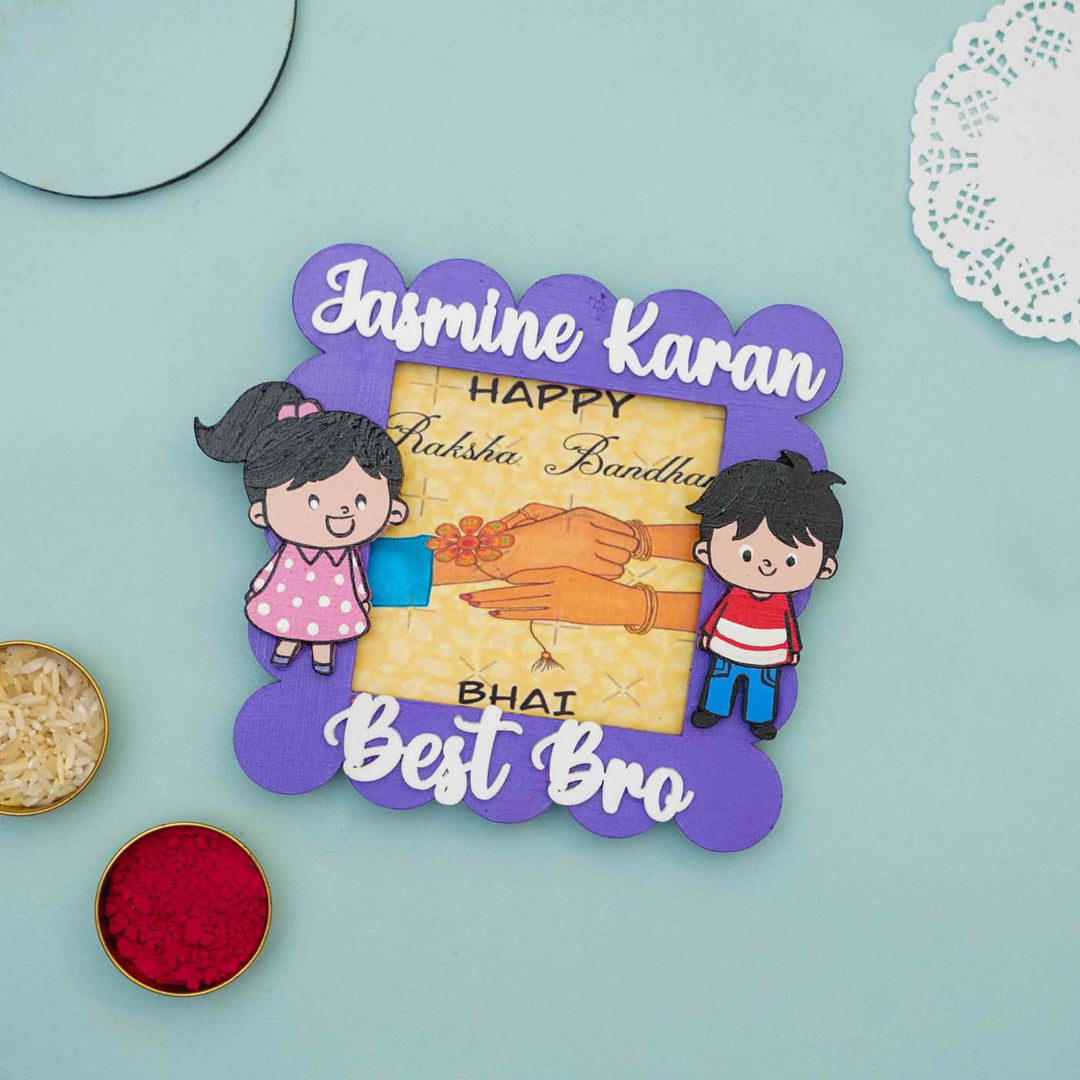 Personalized Hand-painted Pink MDF Polaroid Square Fridge Magnet Rakhi Gift For Siblings