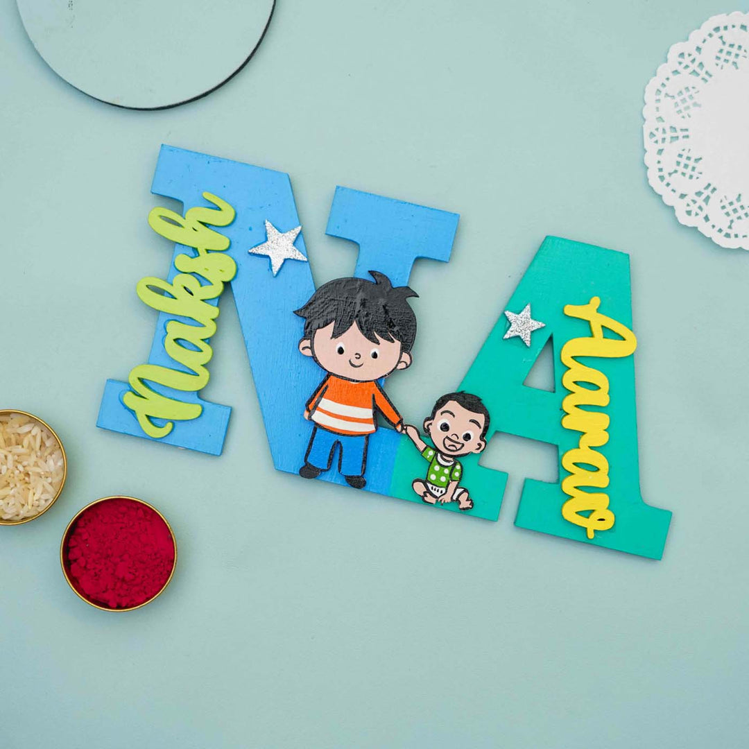 Personalized Hand-painted MDF Siblings Monogram Magnets Rakhi Gift