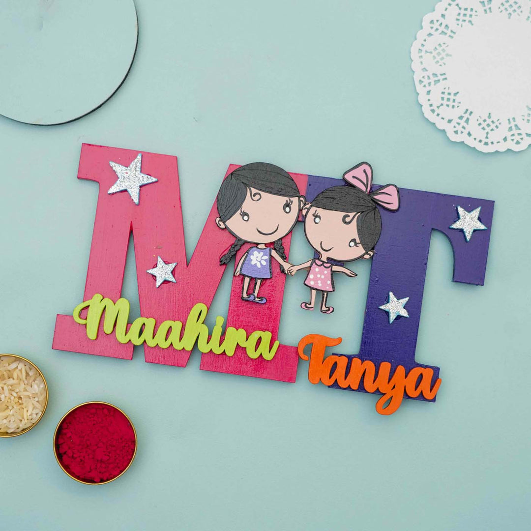 Personalized Hand-painted MDF Siblings Monogram Magnets Rakhi Gift