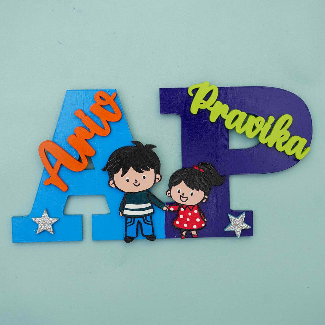 Personalized Hand-painted MDF Siblings Monogram Magnets Rakhi Gift