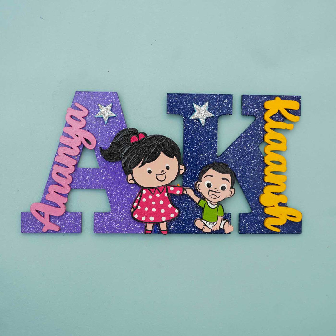 Personalized Hand-painted MDF Siblings Monogram Magnets Rakhi Gift