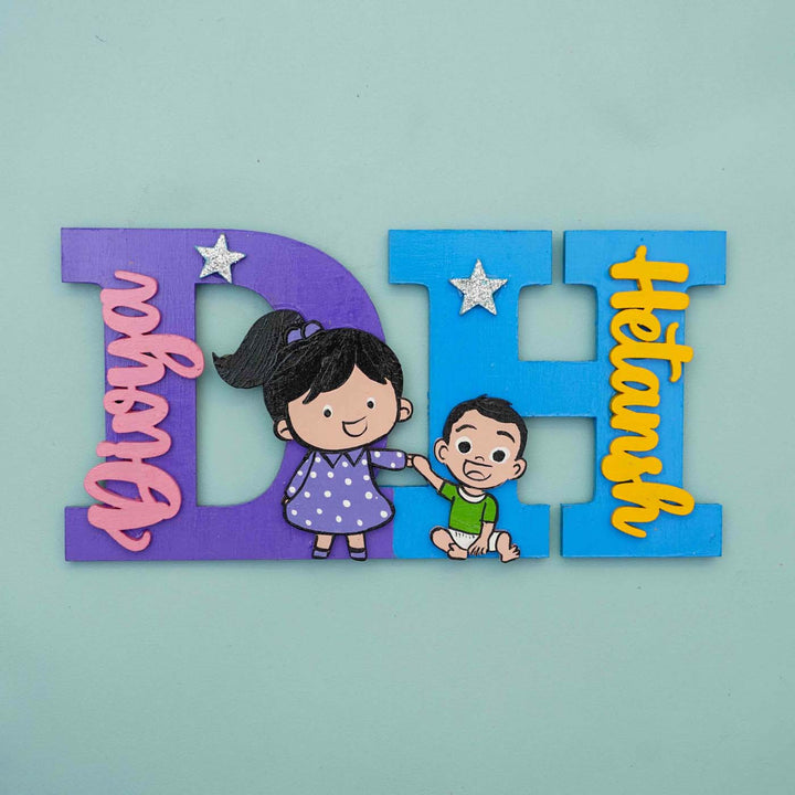 Personalized Hand-painted MDF Siblings Monogram Magnets Rakhi Gift