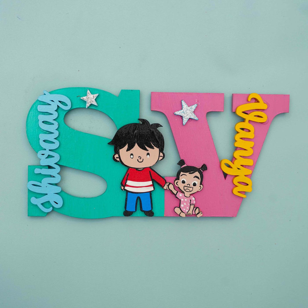 Personalized Hand-painted MDF Siblings Monogram Magnets Rakhi Gift