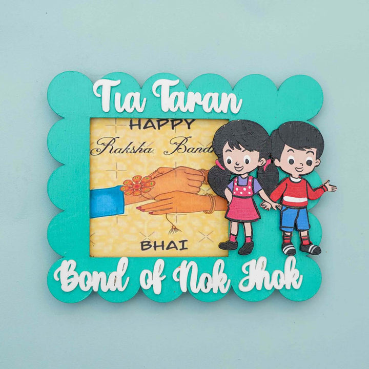 Personalized Hand-painted Pink MDF Polaroid Rectangle Fridge Magnet Rakhi Gift For Siblings