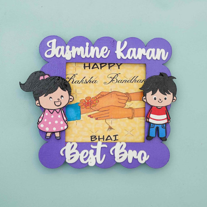 Personalized Hand-painted Pink MDF Polaroid Square Fridge Magnet Rakhi Gift For Siblings