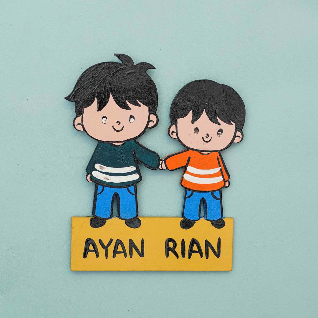 Personalized Hand-painted MDF Kiddo Siblings Magnets Rakhi Gift