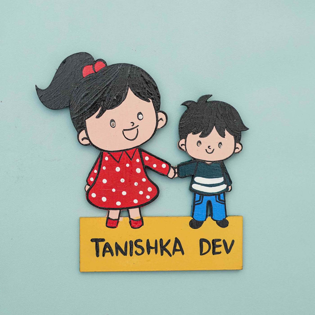 Personalized Hand-painted MDF Kiddo Siblings Magnets Rakhi Gift