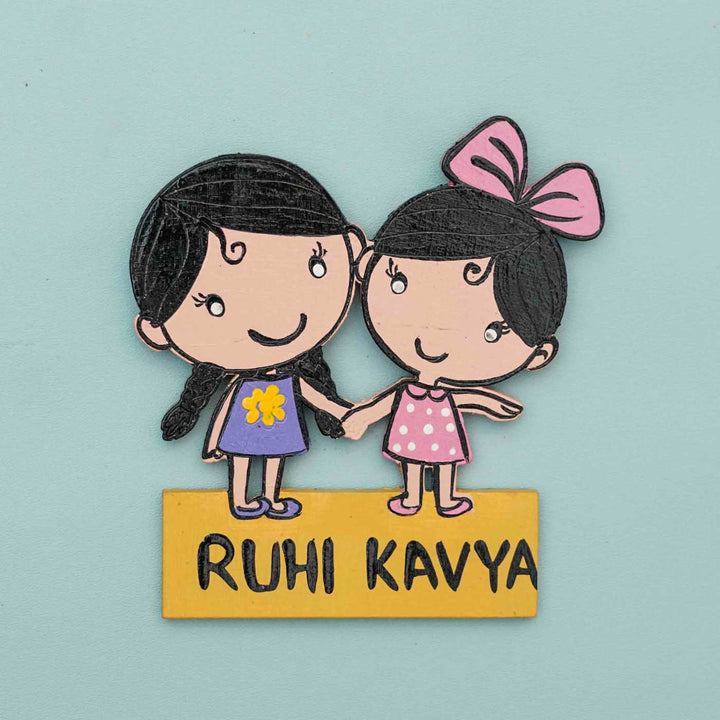 Personalized Hand-painted MDF Kiddo Siblings Magnets Rakhi Gift