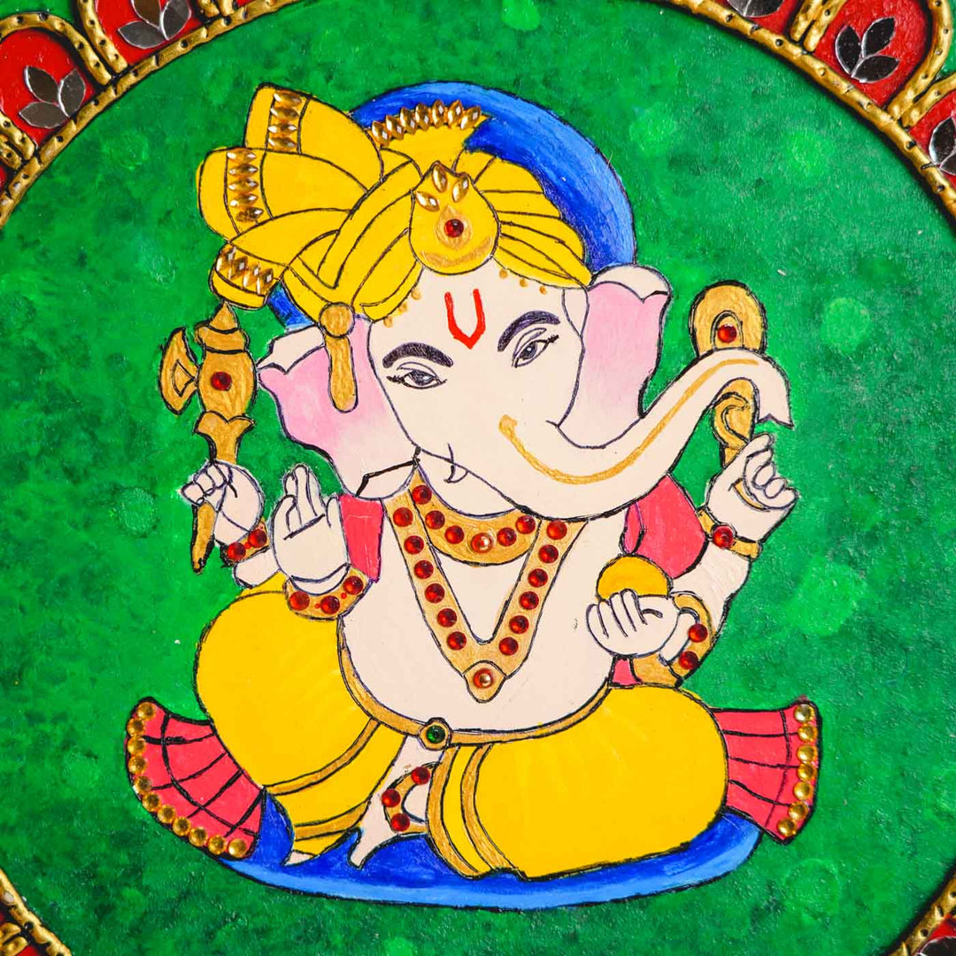 Hand-Painted Lippan Art Ganesha Mdf Wood Wall Plate