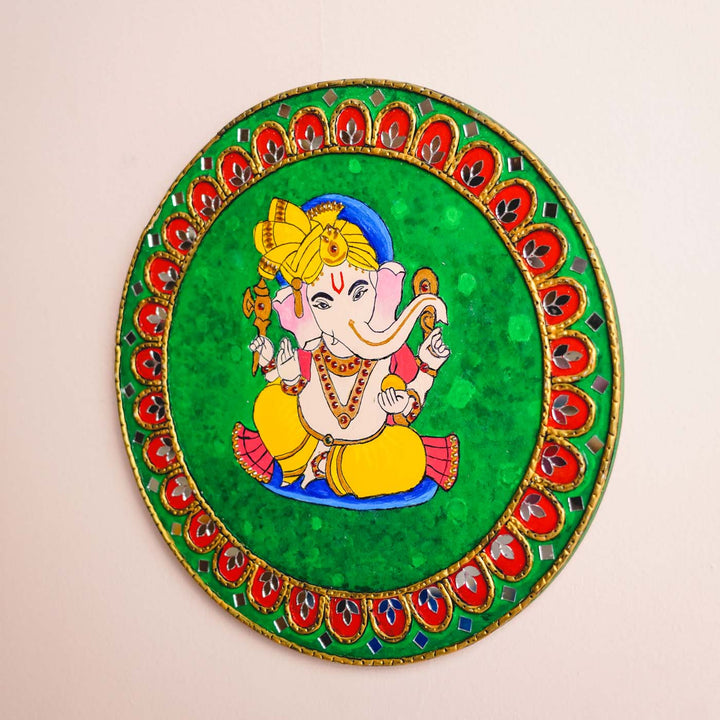 Hand-Painted Lippan Art Ganesha Mdf Wood Wall Plate