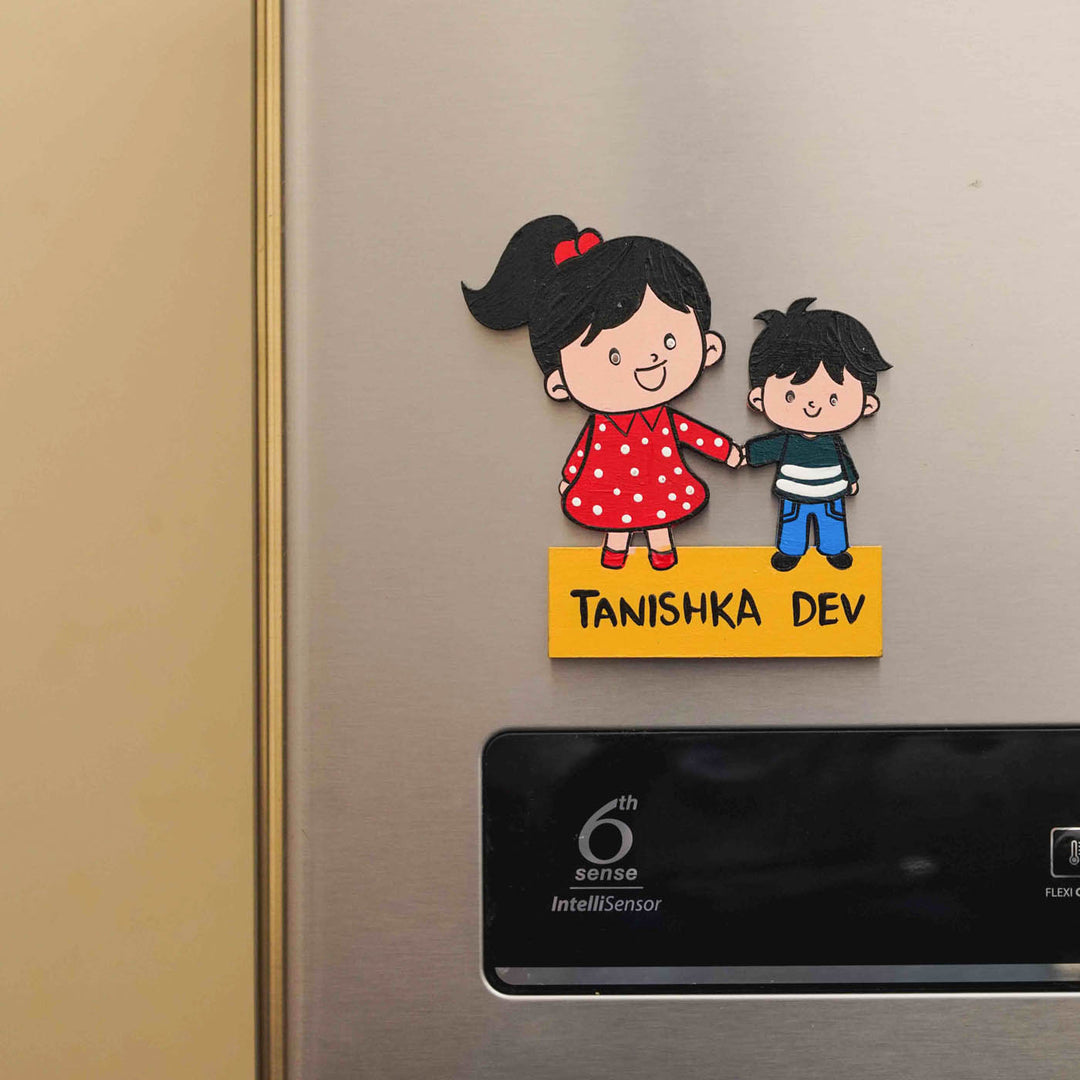 Personalized Hand-painted MDF Kiddo Siblings Magnets Rakhi Gift