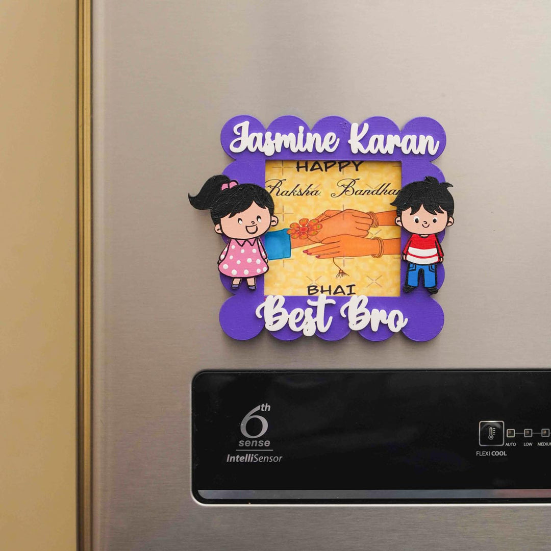 Personalized Hand-painted Pink MDF Polaroid Square Fridge Magnet Rakhi Gift For Siblings