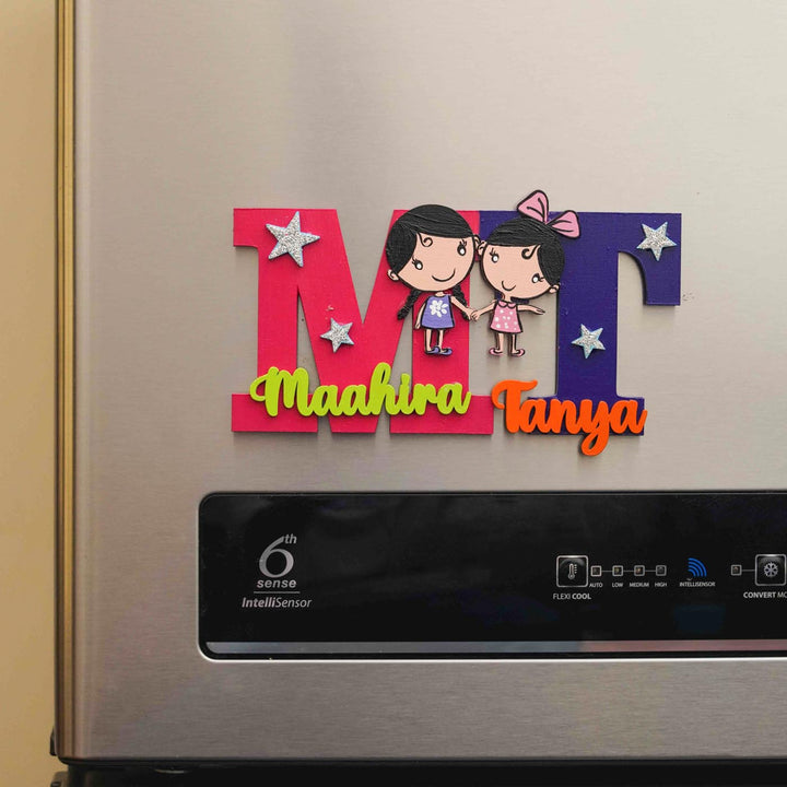 Personalized Hand-painted MDF Siblings Monogram Magnets Rakhi Gift