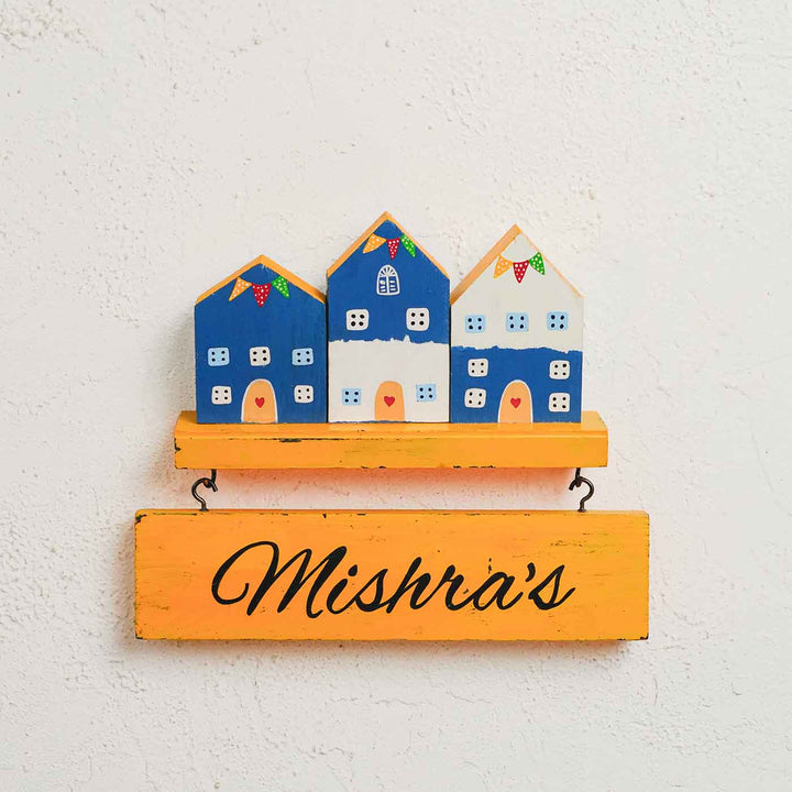 Personalized Santorini Miniature House Wooden Name Plate