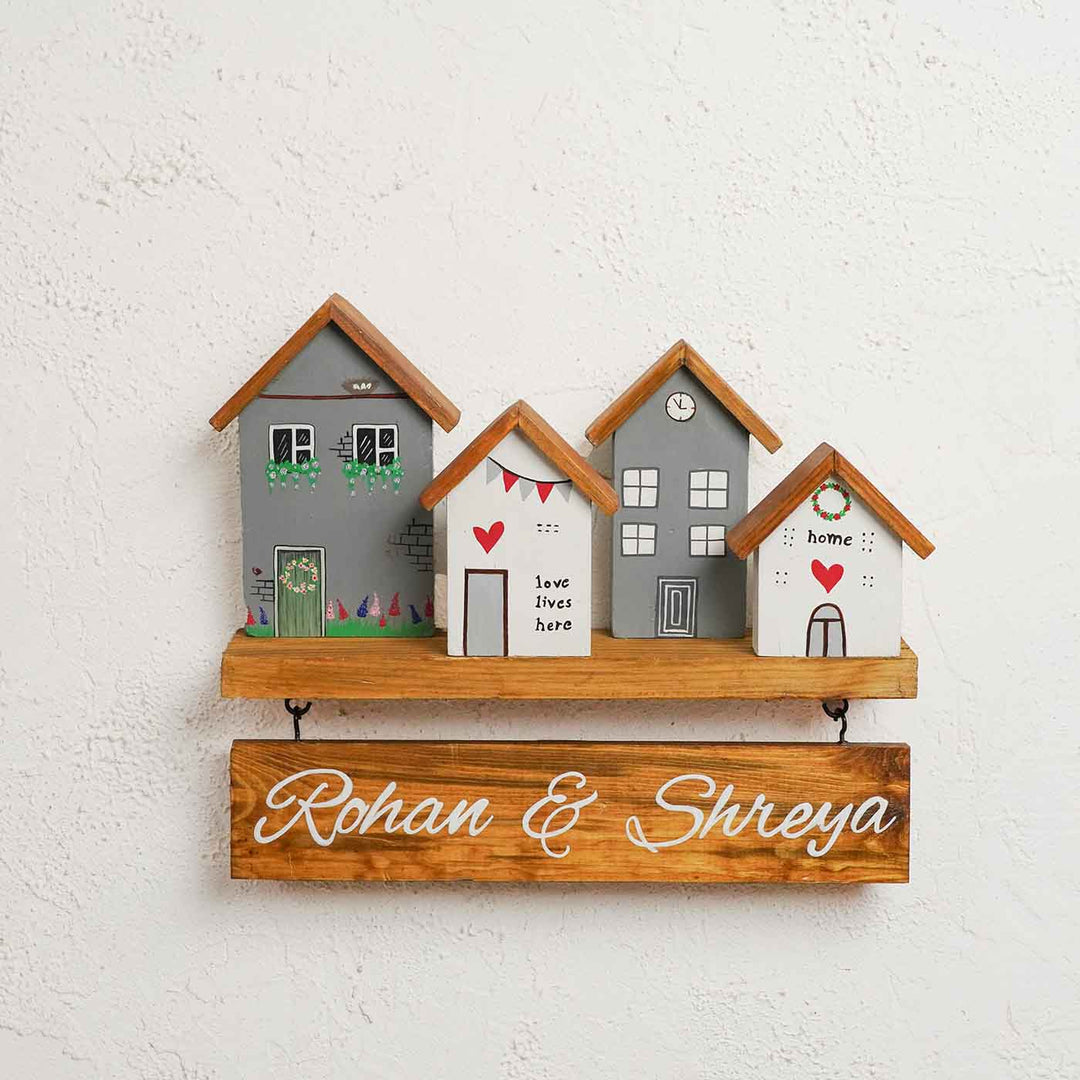 Personalized Grey & White Miniature House Wooden Name Plate