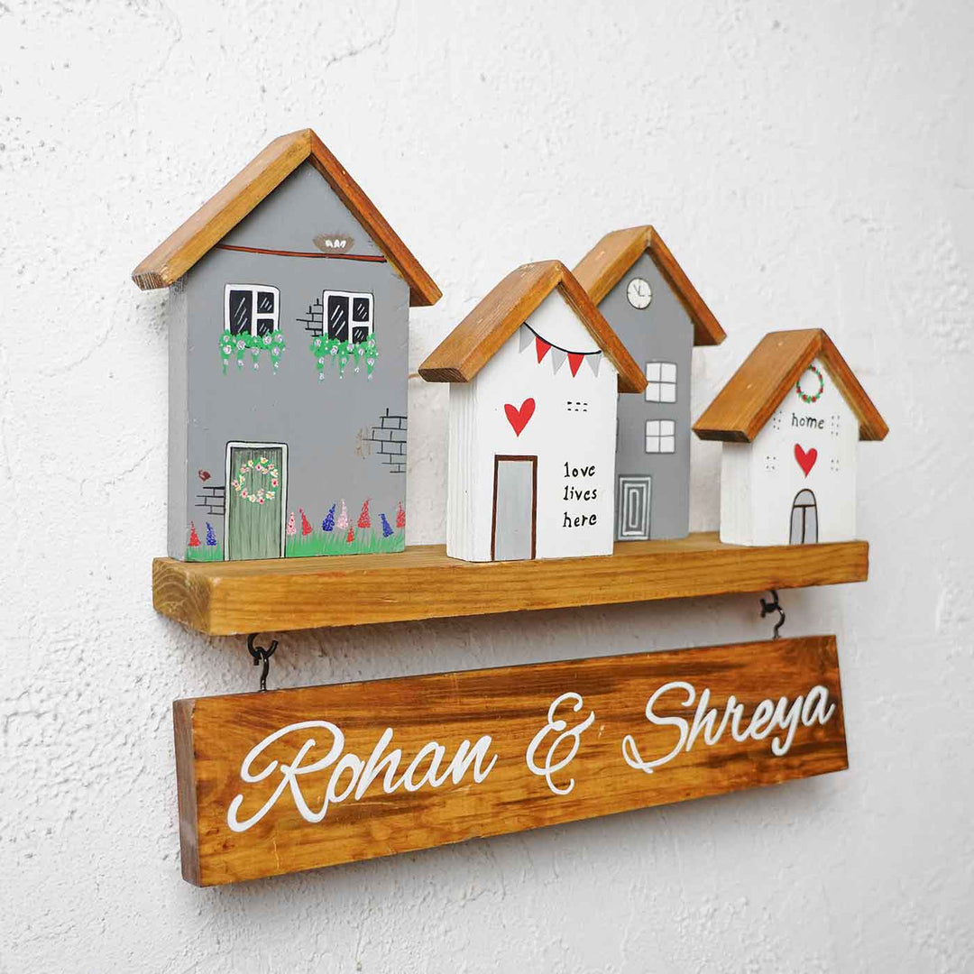 Personalized Grey & White Miniature House Wooden Name Plate