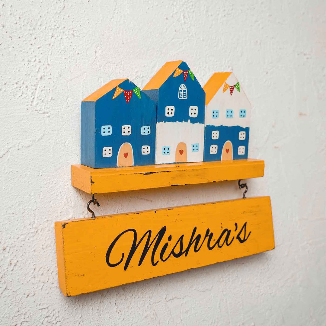 Personalized Santorini Miniature House Wooden Name Plate