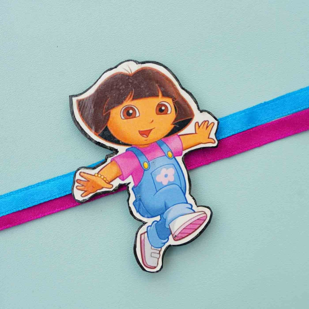 Reusable X-Large Dora The Explorer MDF Wood Rakhi With Roli Chawal