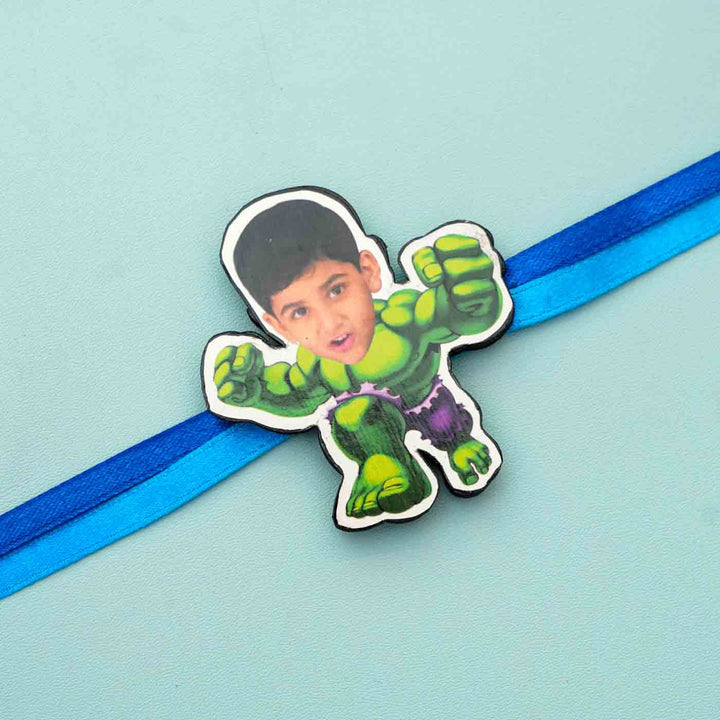 Photo Personalized Reusable X-Large Hulk MDF Wood Rakhi With Roli Chawal