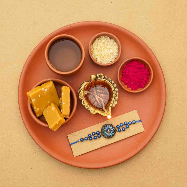 Handmade Ecofriendly Terracotta Rakhi Thali With Roli Chawal | Set of 7