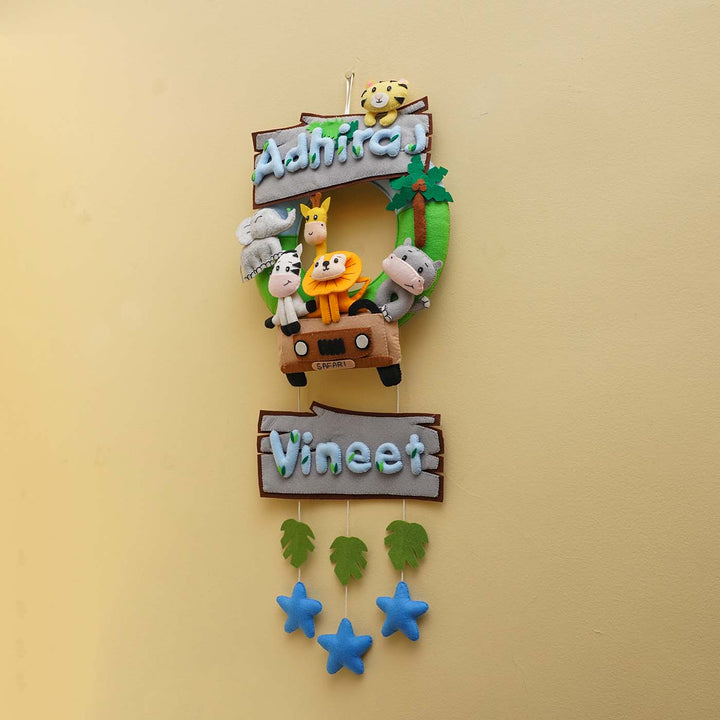 Personalized Jungle Safari Themed Round Felt Kid's Nameplate For Siblings