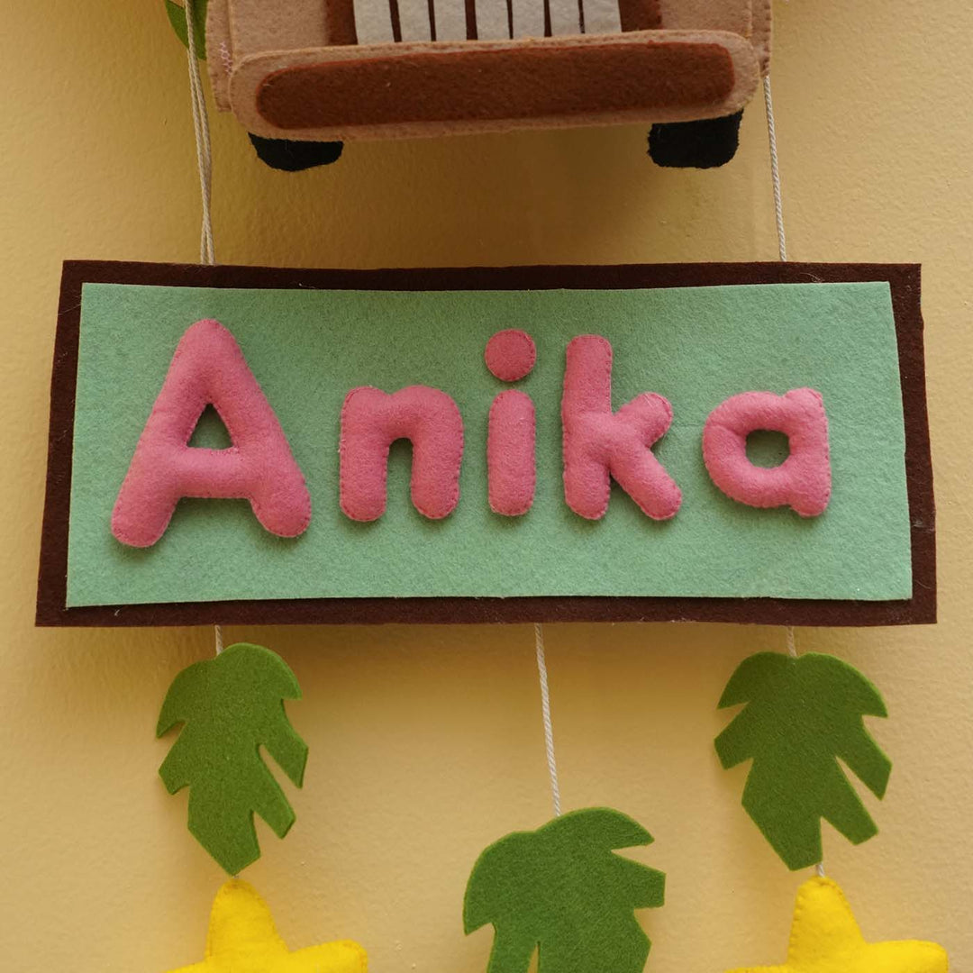 Personalized Jungle Safari Theme Round Felt Kid's Nameplate - Pink For Siblings