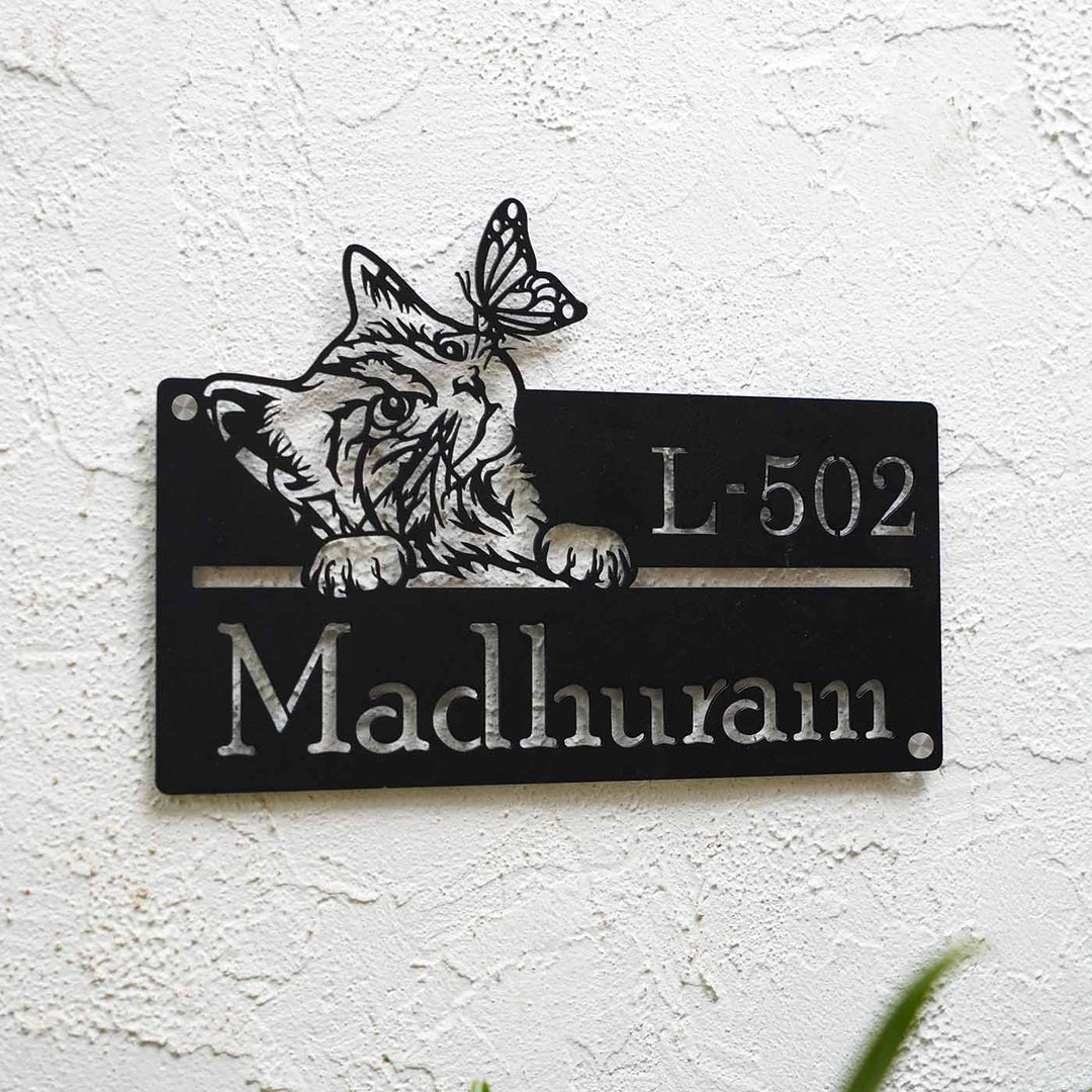 Personalized Weatherproof Artistic Cat Theme Metal Name Plate